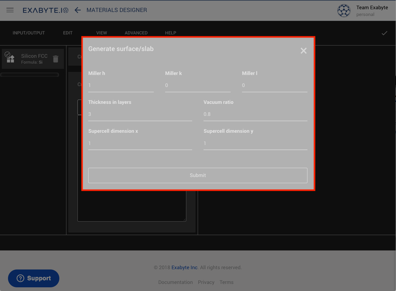 Accessing the Surface / Slab generator Accessing the Surface / Slab generator