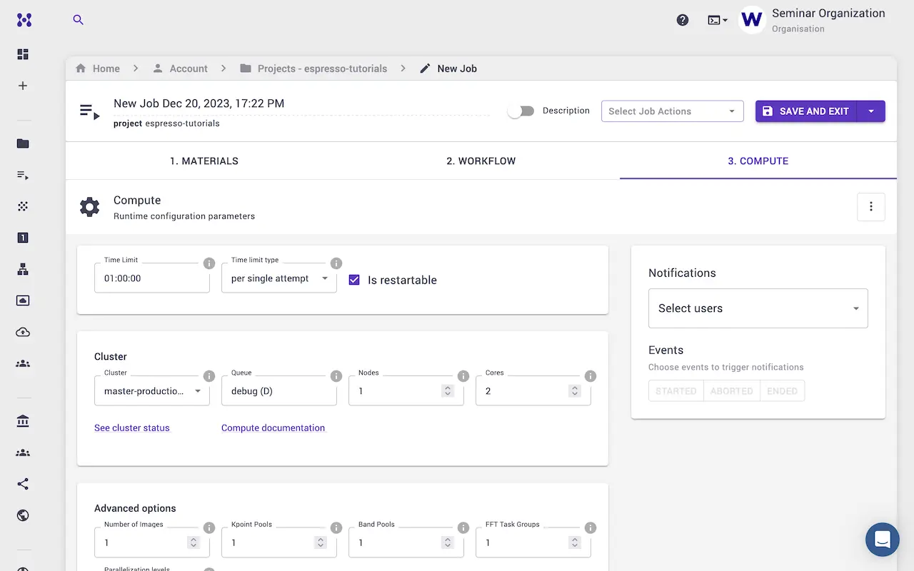 Set compute parameters