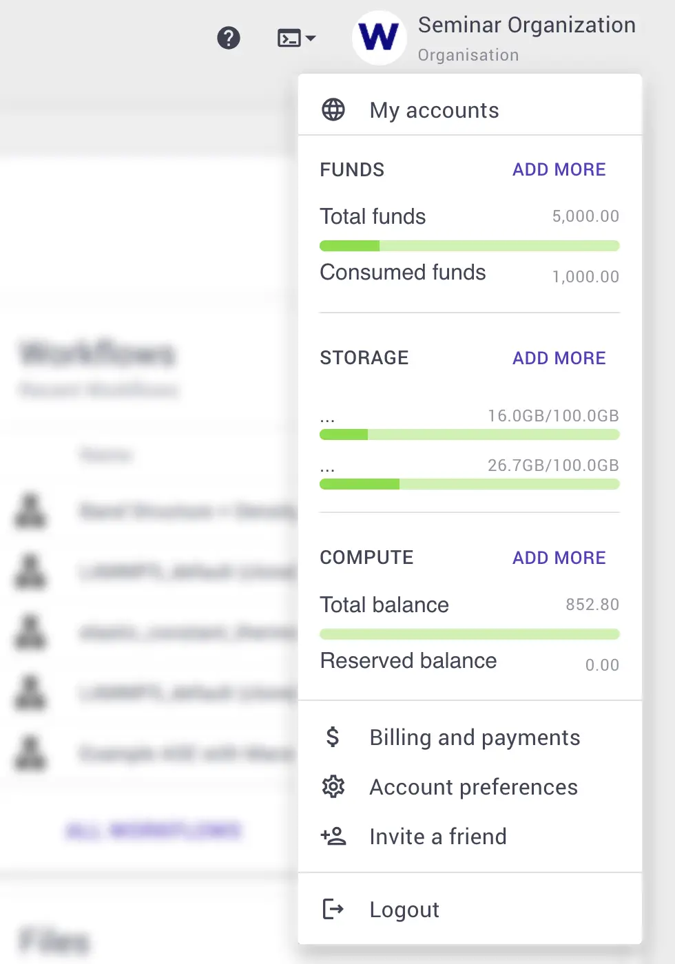 Account Menu Account Menu